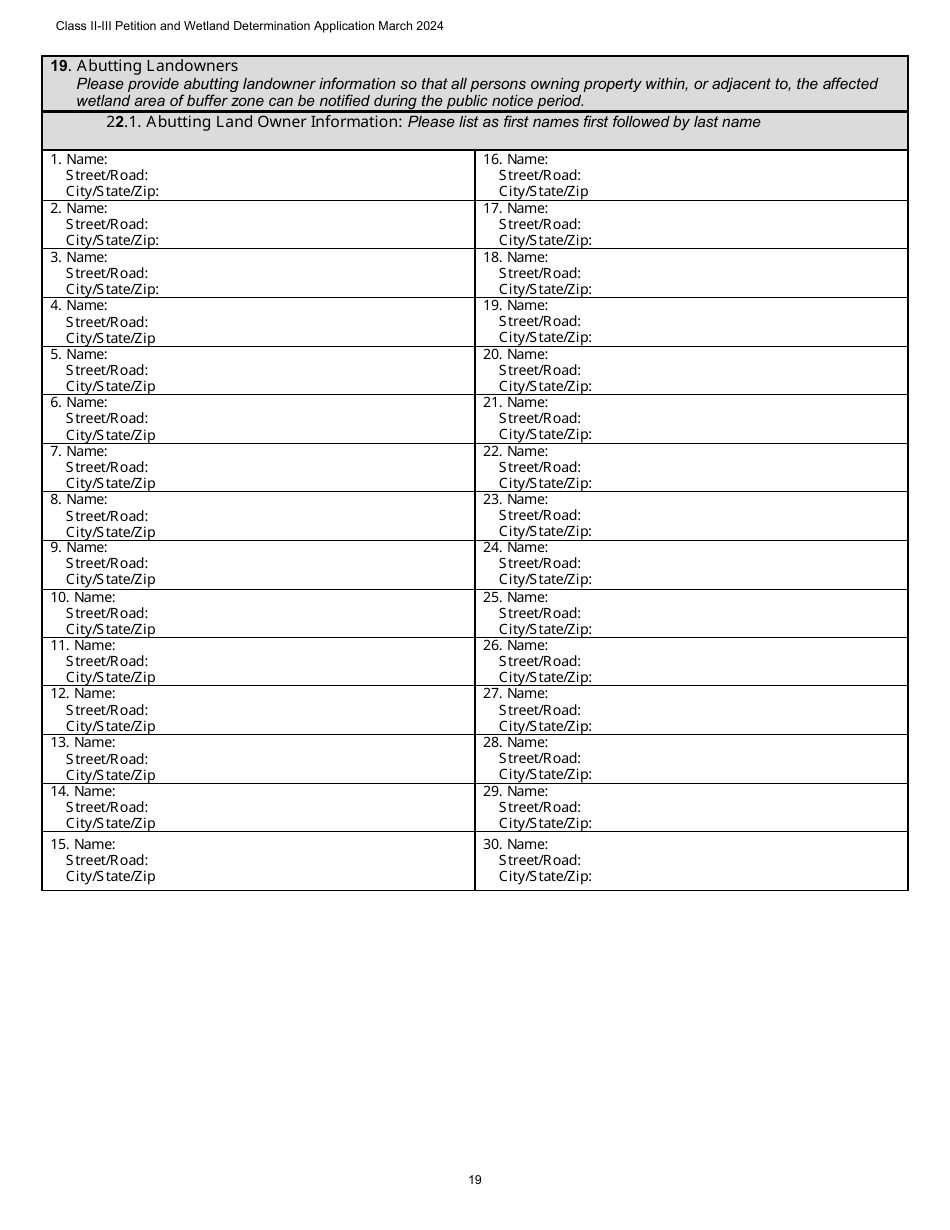 Class II / Iii Determination Petition Form - Vermont Wetlands Program - Vermont, Page 17