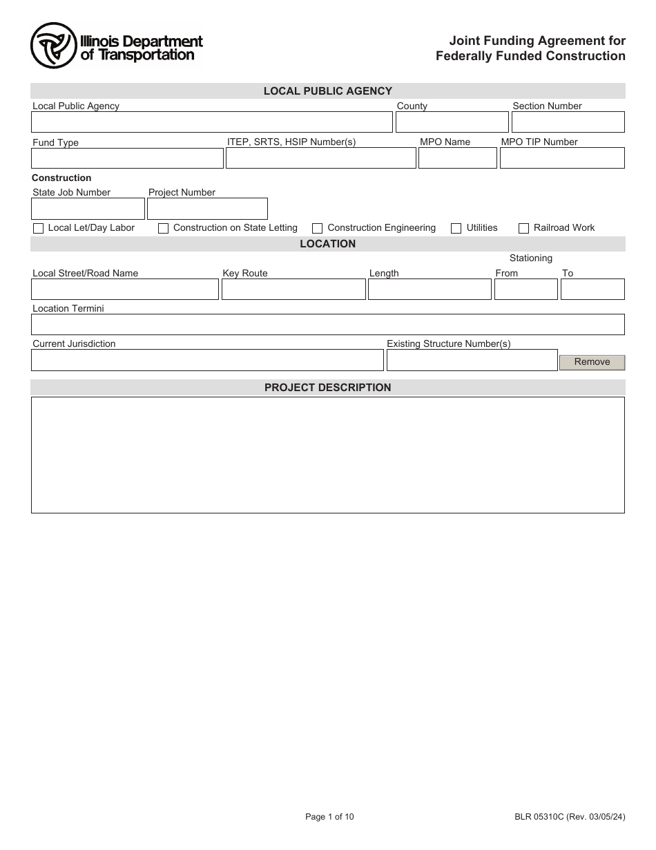 Form BLR05310C Joint Funding Agreement for Federally Funded Construction - Illinois, Page 1