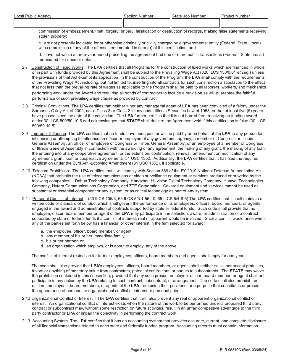 Form BLR05310C Joint Funding Agreement for Federally Funded Construction - Illinois, Page 3