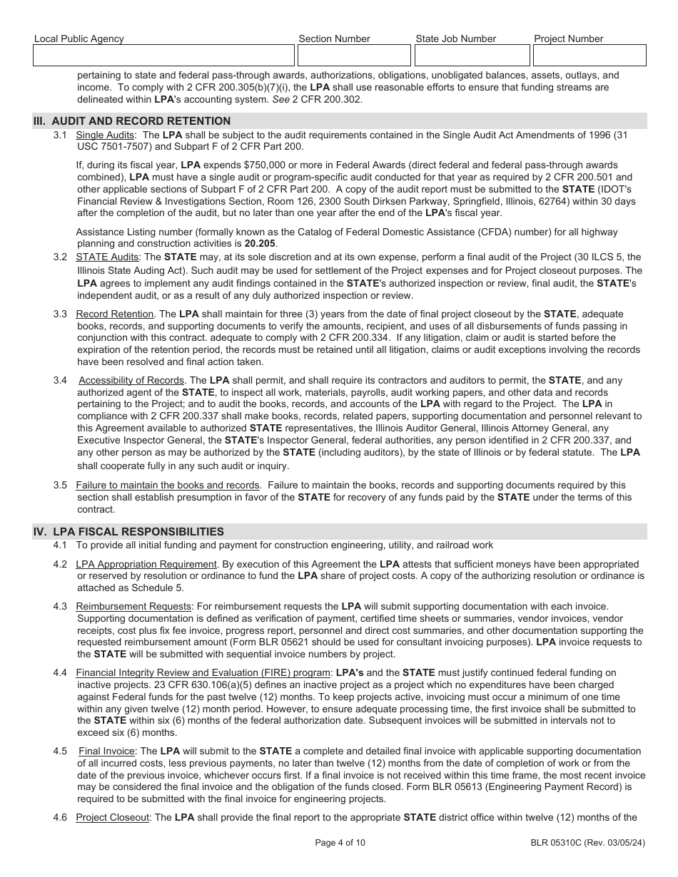 Form BLR05310C Joint Funding Agreement for Federally Funded Construction - Illinois, Page 4
