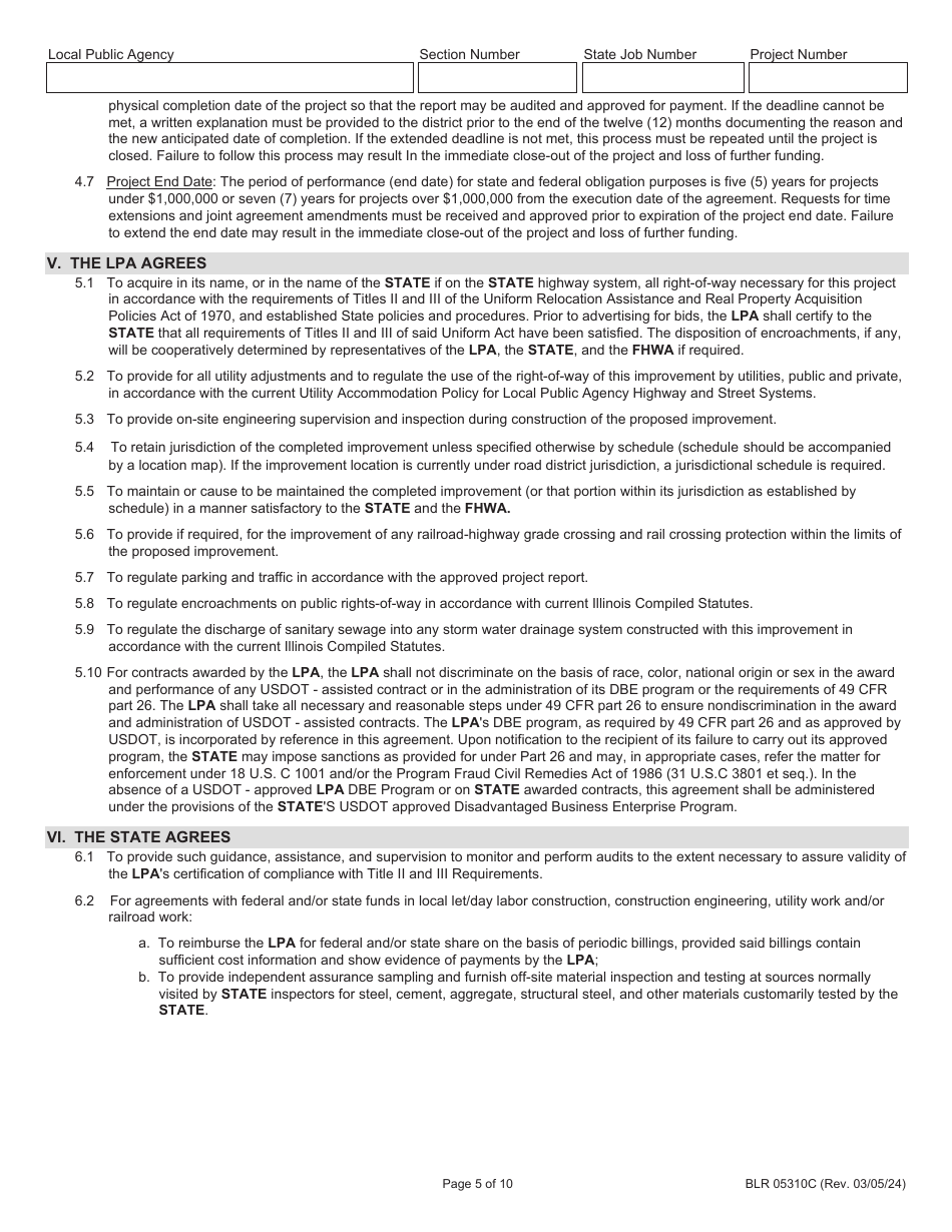 Form BLR05310C Joint Funding Agreement for Federally Funded Construction - Illinois, Page 5