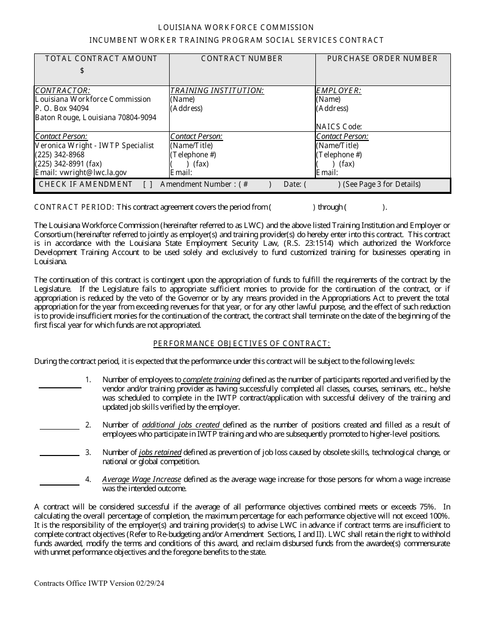 Social Services Contract - Incumbent Worker Training Program - Louisiana, Page 1