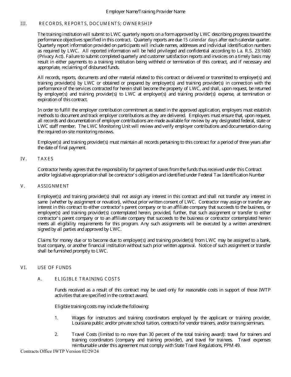 Social Services Contract - Incumbent Worker Training Program - Louisiana, Page 3