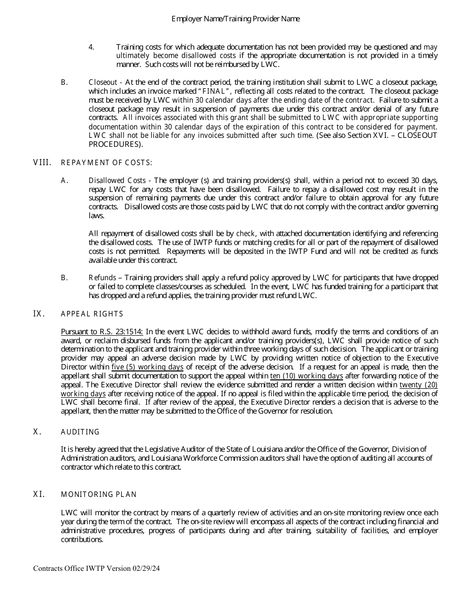 Social Services Contract - Incumbent Worker Training Program - Louisiana, Page 5