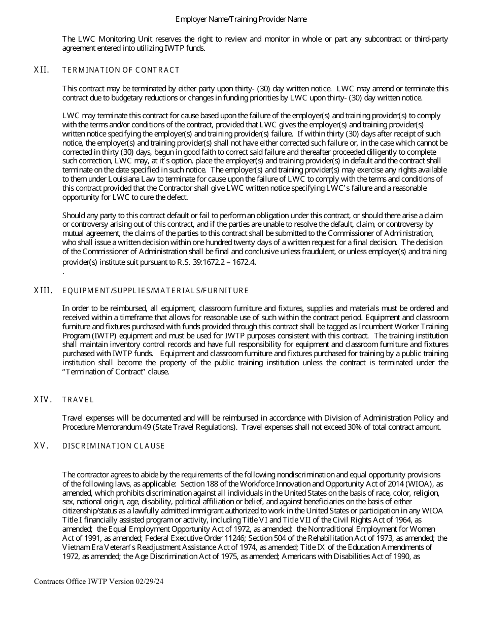 Social Services Contract - Incumbent Worker Training Program - Louisiana, Page 6