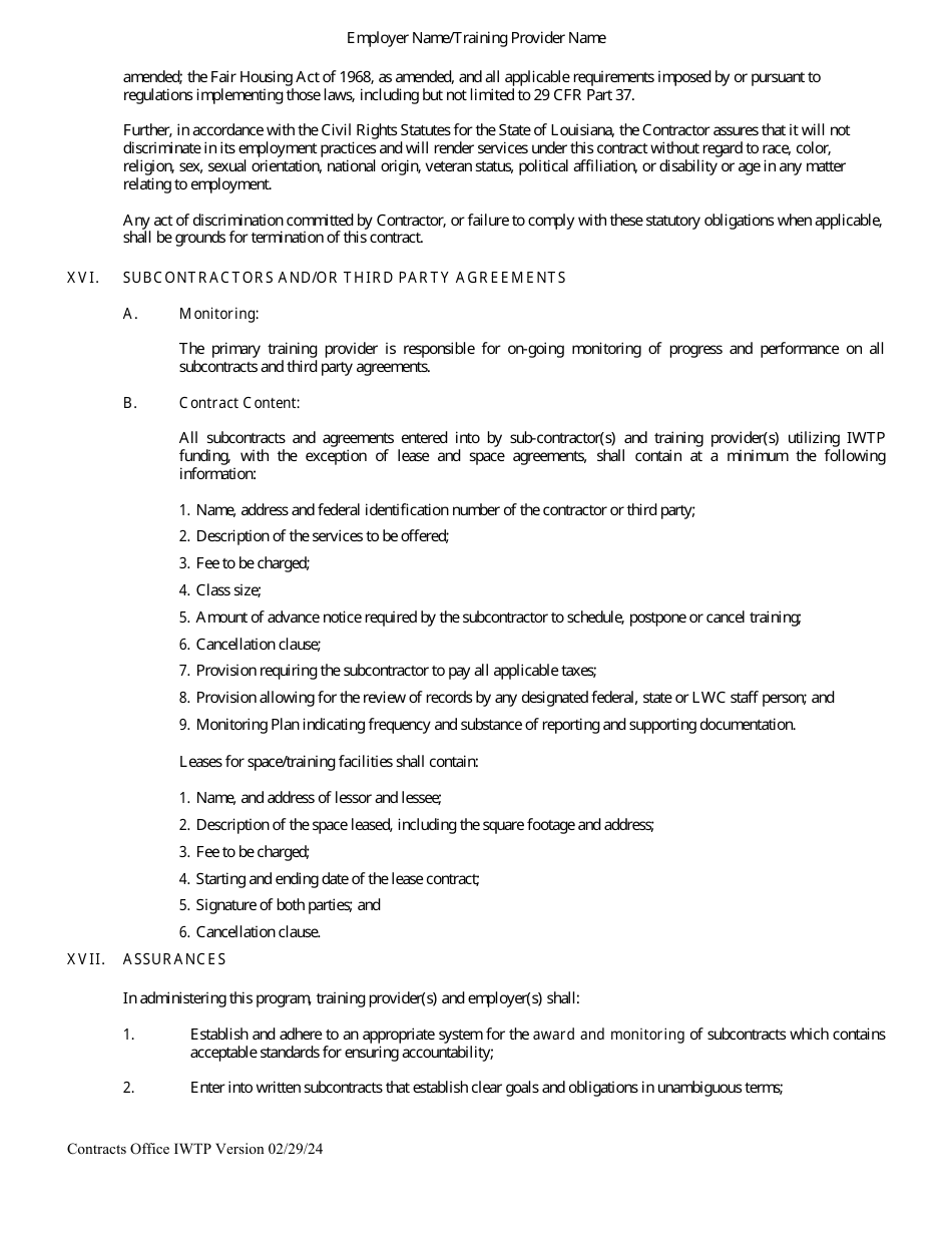 Social Services Contract - Incumbent Worker Training Program - Louisiana, Page 7