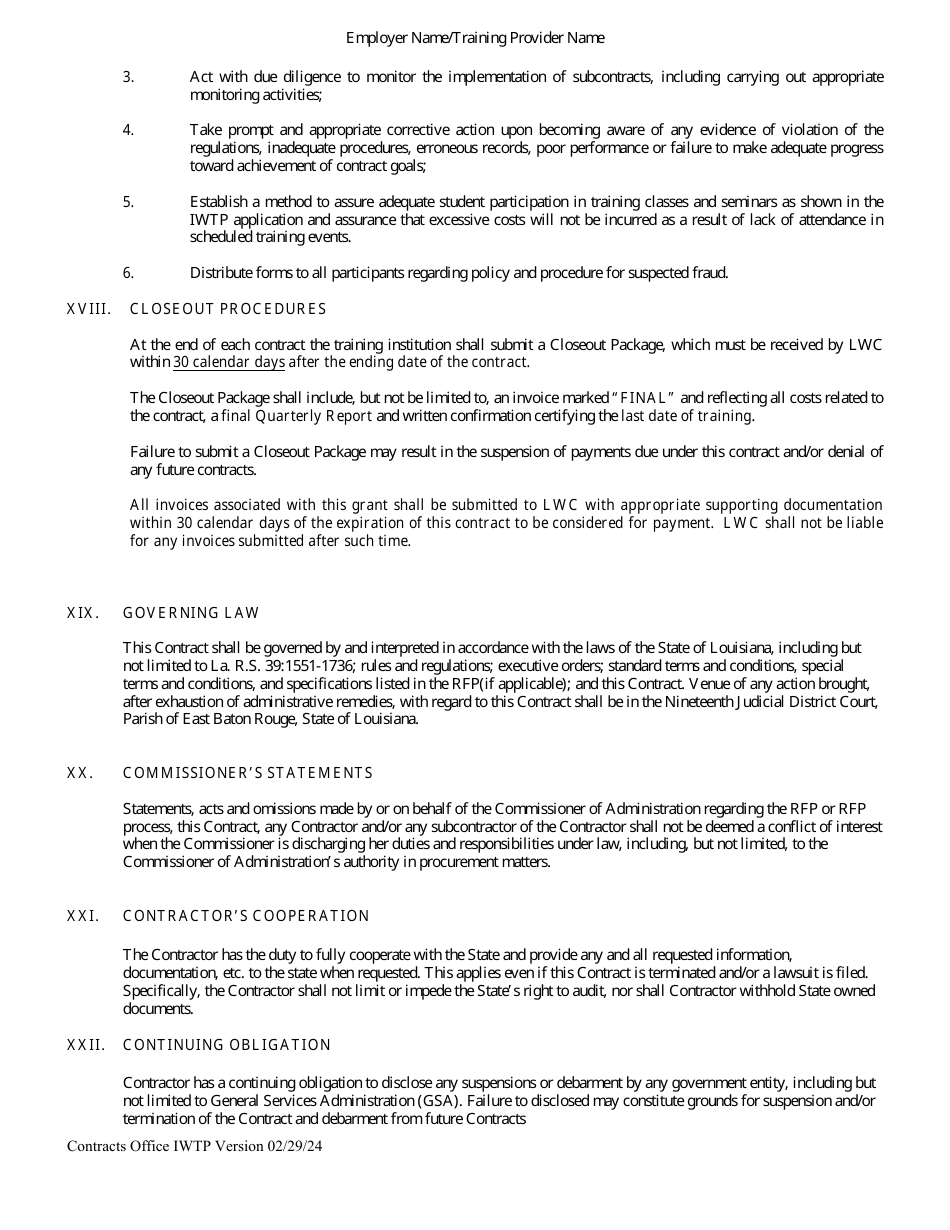 Social Services Contract - Incumbent Worker Training Program - Louisiana, Page 8