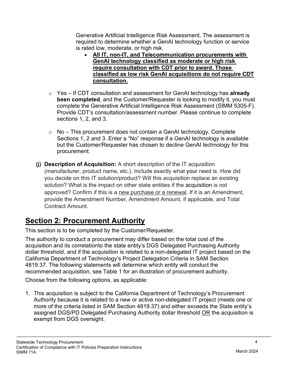 Instructions for Form SIMM71B Certification of Compliance With It Policies Template - California, Page 4