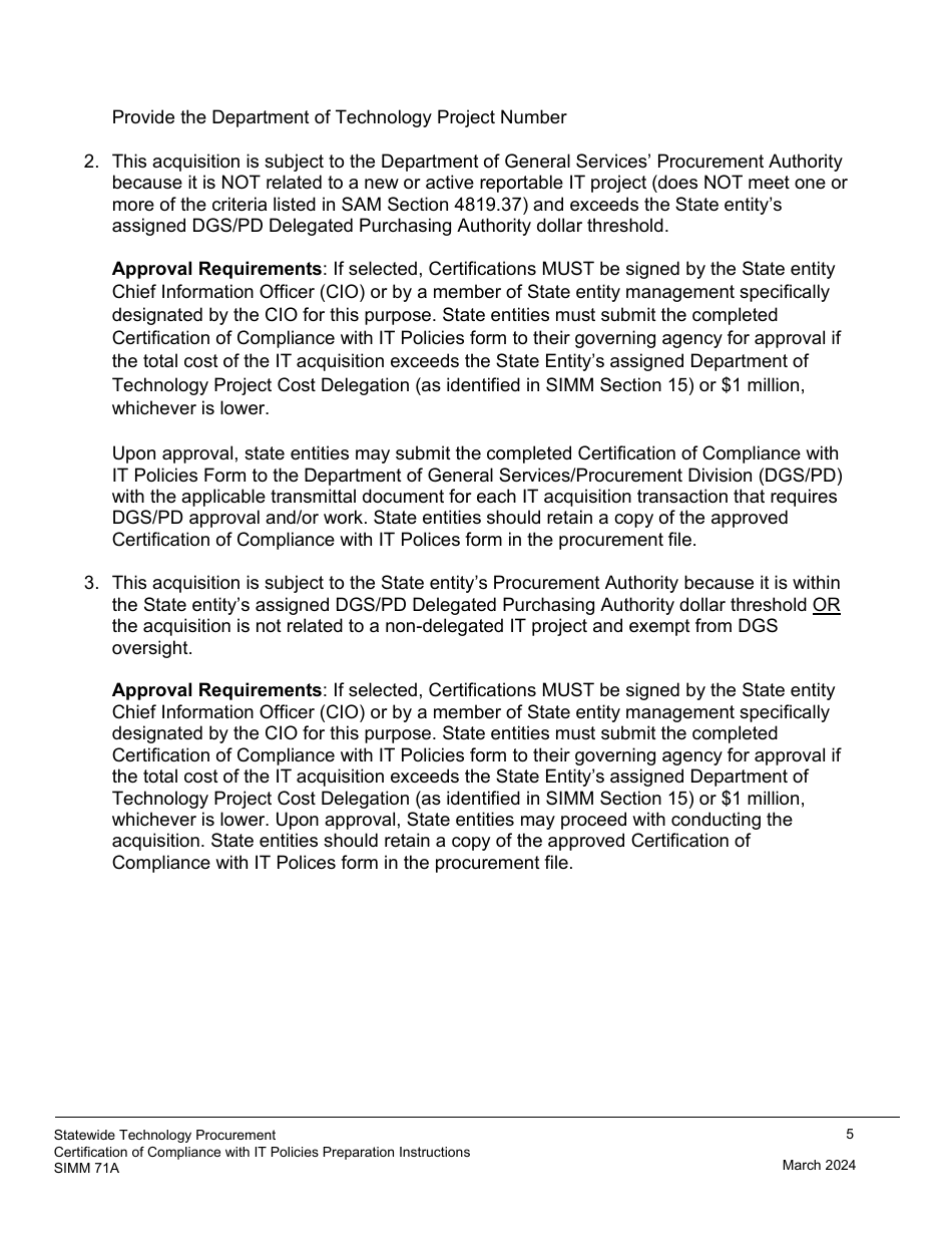 Instructions for Form SIMM71B Certification of Compliance With It Policies Template - California, Page 5