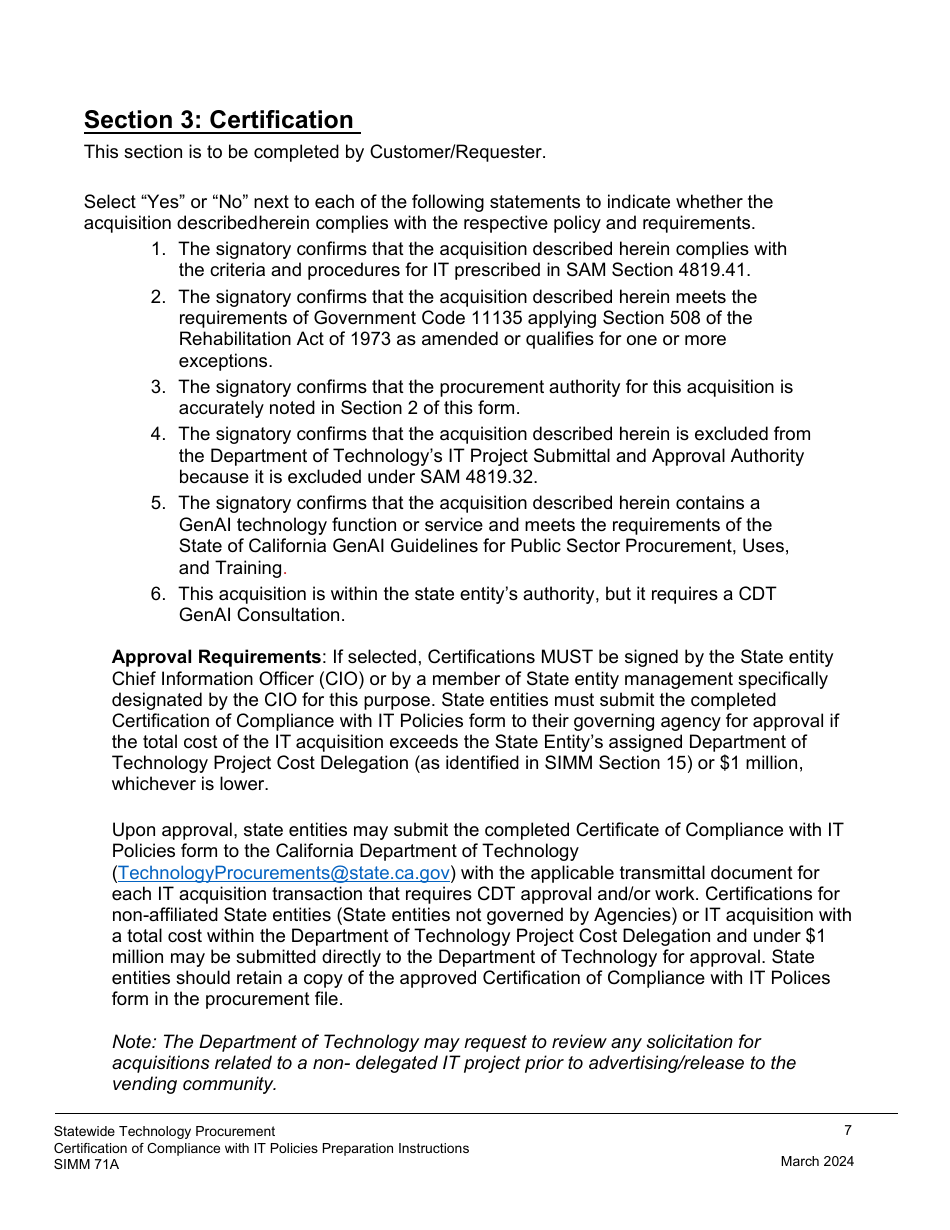 Instructions for Form SIMM71B Certification of Compliance With It Policies Template - California, Page 7