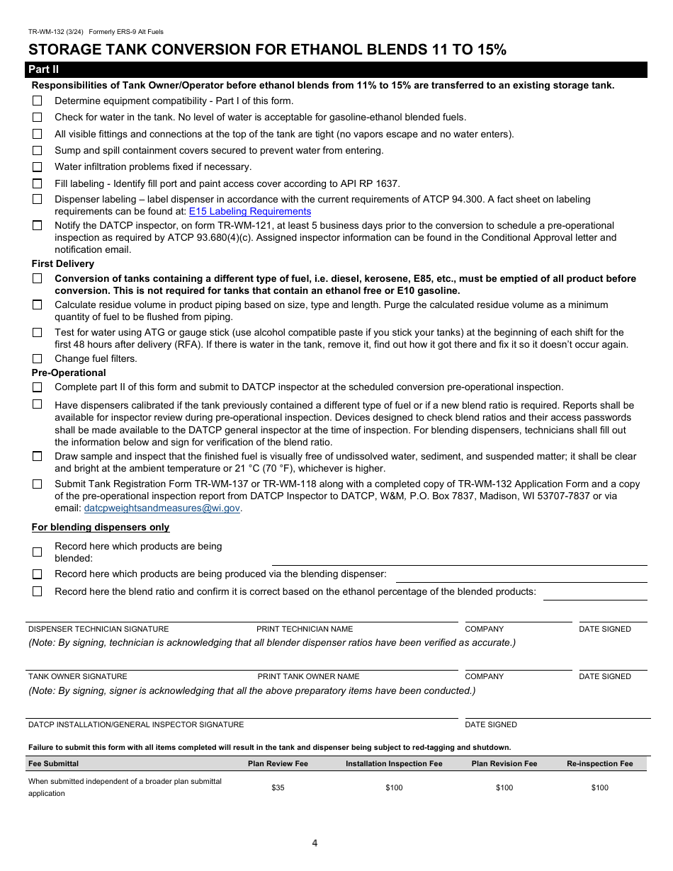 Form TR-WM-132 Alternative Fuel / E15 / Additive Storage Tank System and / or Dispenser Installation / Conversion Application - Wisconsin, Page 4