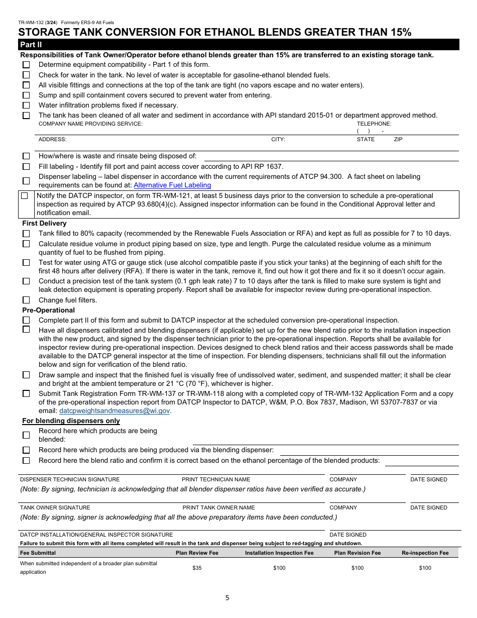Form TR-WM-132 Alternative Fuel / E15 / Additive Storage Tank System and / or Dispenser Installation / Conversion Application - Wisconsin, Page 5