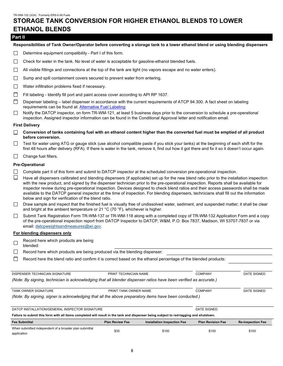 Form TR-WM-132 Alternative Fuel / E15 / Additive Storage Tank System and / or Dispenser Installation / Conversion Application - Wisconsin, Page 8