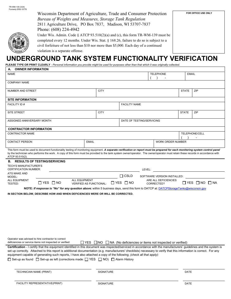 Form TRWM139 Download Printable PDF or Fill Online Underground Tank