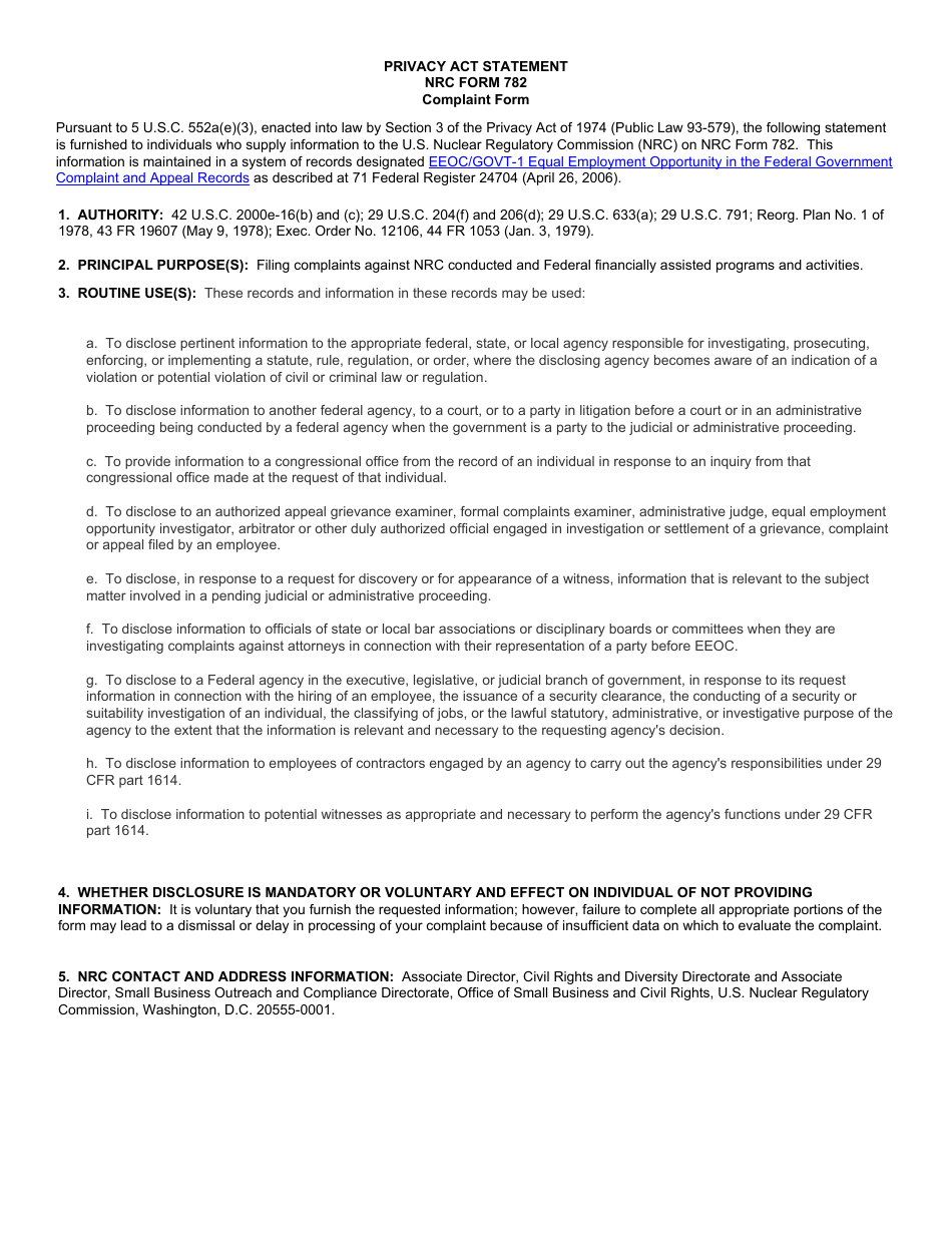 NRC Form 782 Complaint Form, Page 6