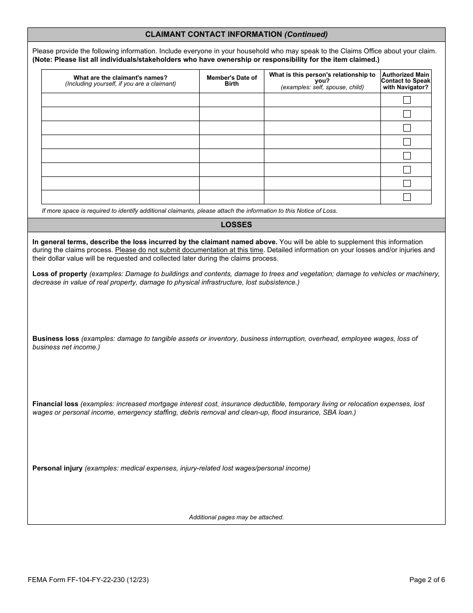 FEMA Form FF-104-FY-22-230 - Fill Out, Sign Online and Download ...