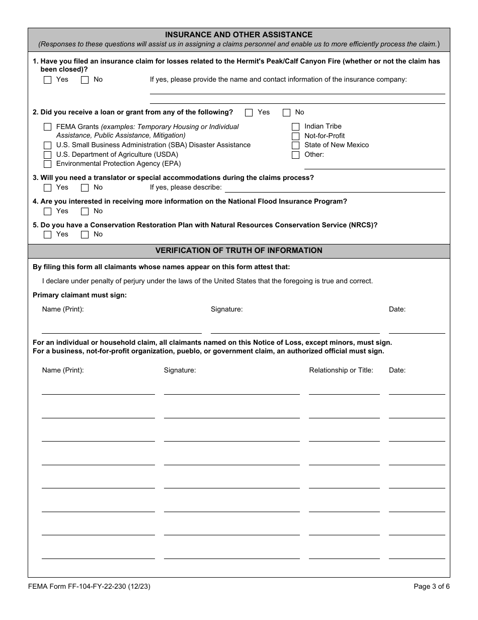 FEMA Form FF-104-FY-22-230 - Fill Out, Sign Online and Download ...