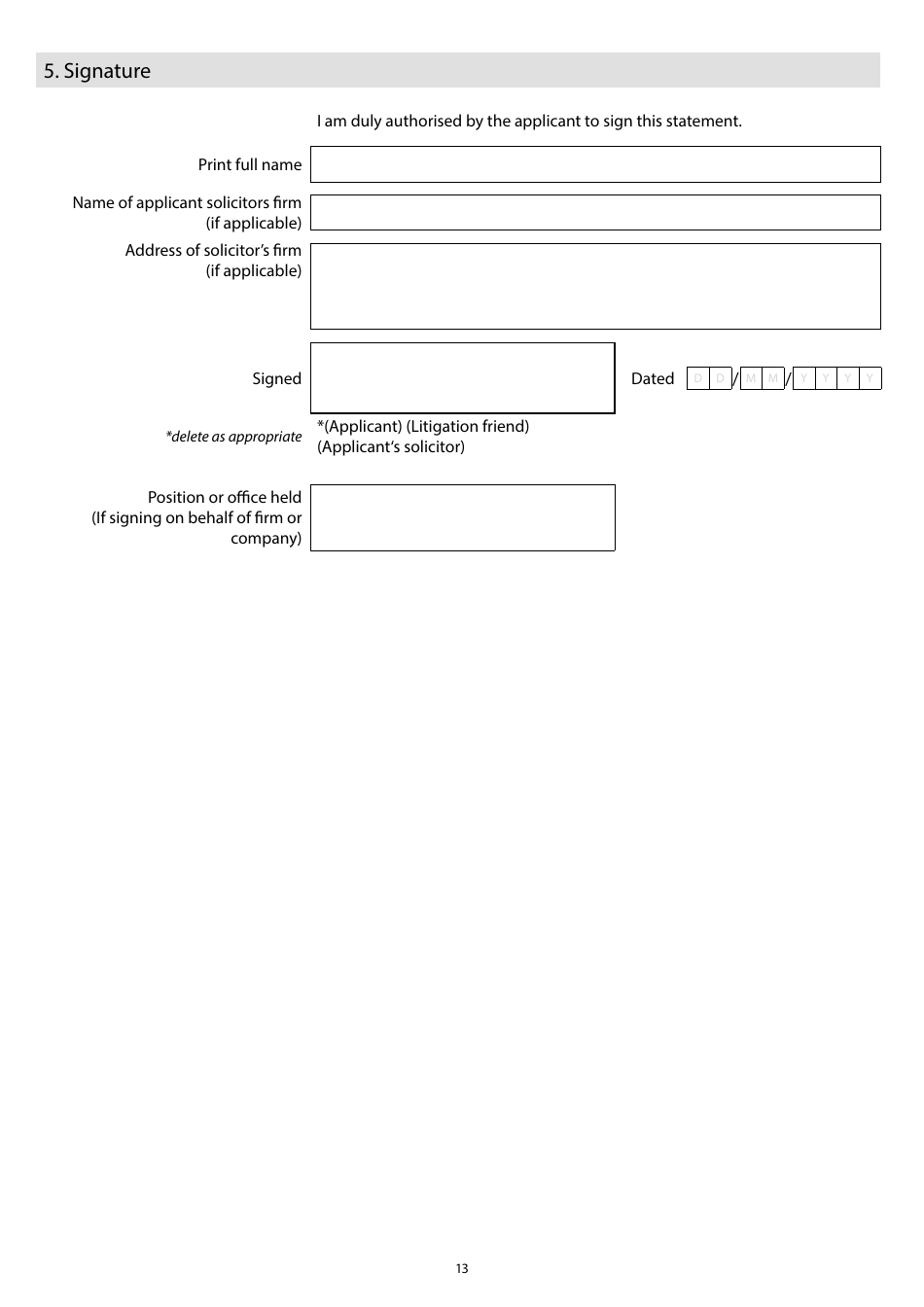 Form A Notice of Intention to Proceed With a Financial Application to Which the Standard Procedure Applies - United Kingdom, Page 13