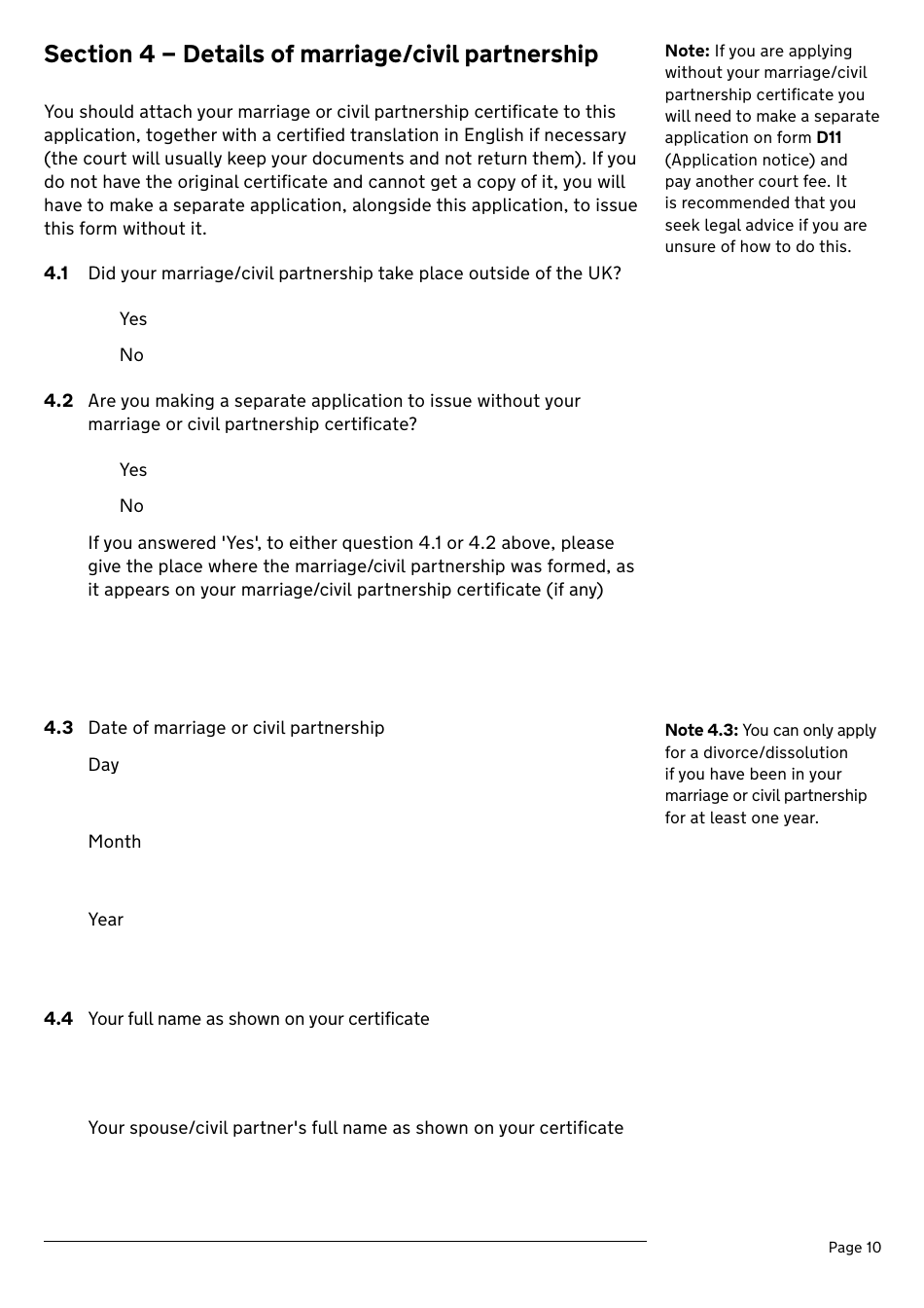 Application for a Divorce or Dissolution (Ending a Civil Partnership) - United Kingdom, Page 10