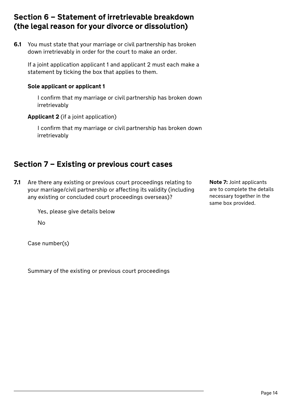 Application for a Divorce or Dissolution (Ending a Civil Partnership) - United Kingdom, Page 14