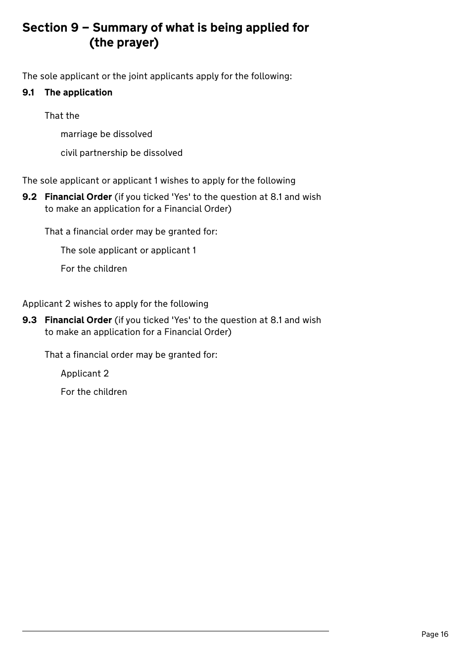 Application for a Divorce or Dissolution (Ending a Civil Partnership) - United Kingdom, Page 16