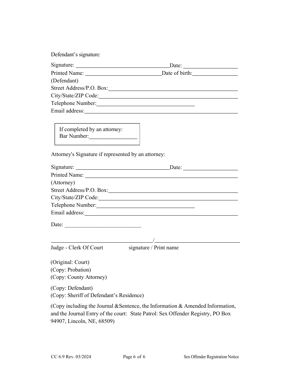 Form CC6:9 Notification of Registration Responsibilities Under Nebraska Sex Offender Registration Act - Nebraska, Page 6
