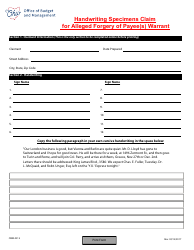 Form OBM-0213 Handwriting Specimens Claim for Alleged Forgery of Payee(S) Warrant - Ohio