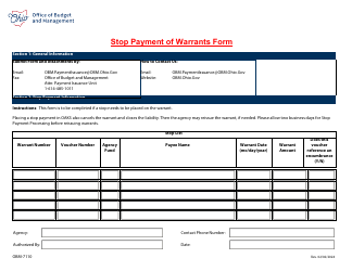 Document preview: Form OBM-7110 Stop Payment of Warrants Form - Ohio