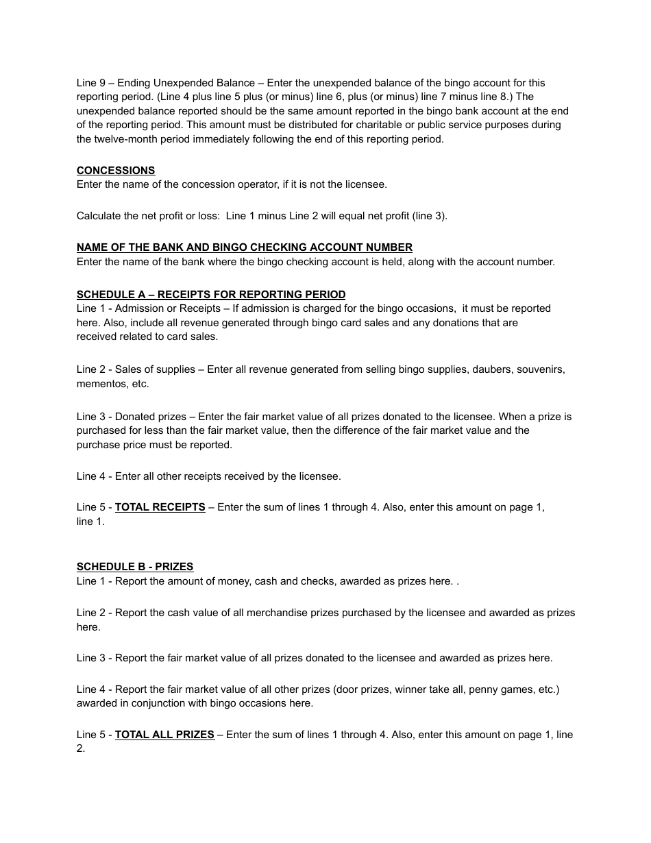 Instructions for Form BGO-3 Super, Annual, Limited  State Fair Bingo Financial Report - West Virginia, Page 2