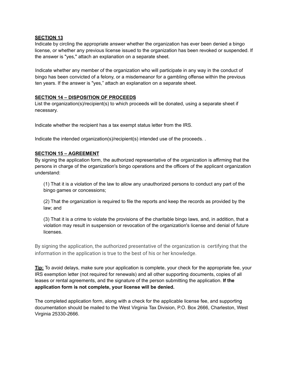 Instructions for Form BGO-1 Application for Annual, Limited, State Fair or Super Bingo License - West Virginia, Page 4