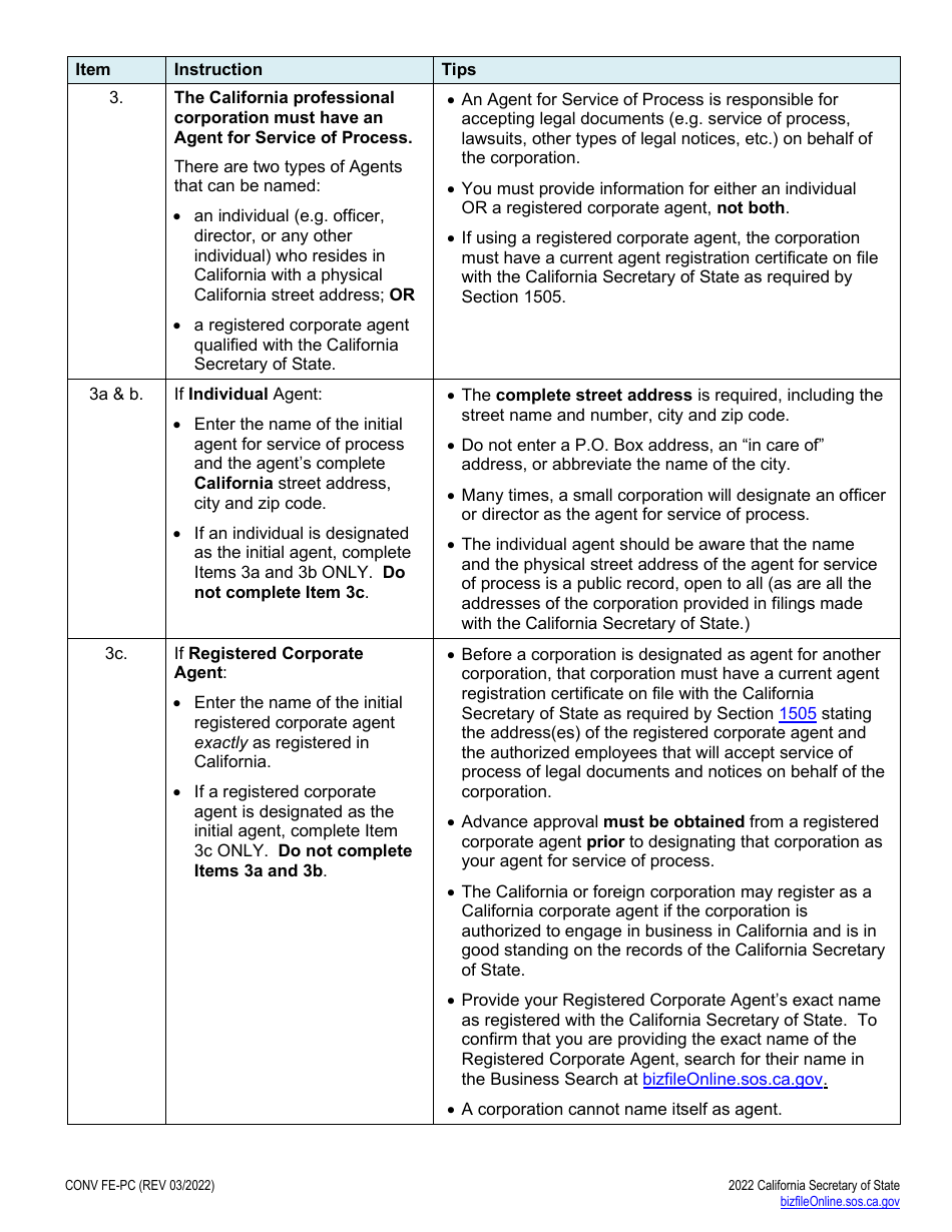Form CONV FE-PC Articles of Incorporation With Statement of Conversion - Foreign Entity to a California Professional Corporation - California, Page 4