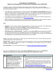 Form S&amp;DC-INS Statement and Designation by Foreign Insurer Corporation - California, Page 2