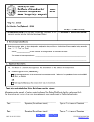 Form AMDTNP-NA Certificate of Amendment of Articles of Incorporation Name Change Only - Nonprofit - California, Page 2