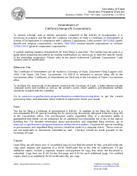 Document preview: Certificate of Amendment of Articles of Incorporation - California