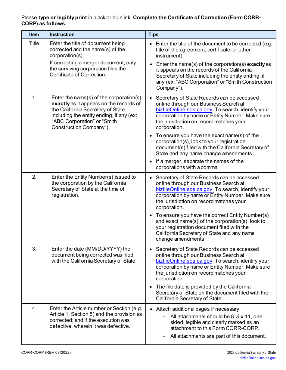 Form CORR-CORP Certificate of Correction - California, Page 3