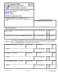 Form SI-100 Statement of Information (California Nonprofit, Credit Union and General Cooperative Corporations) - California, Page 2