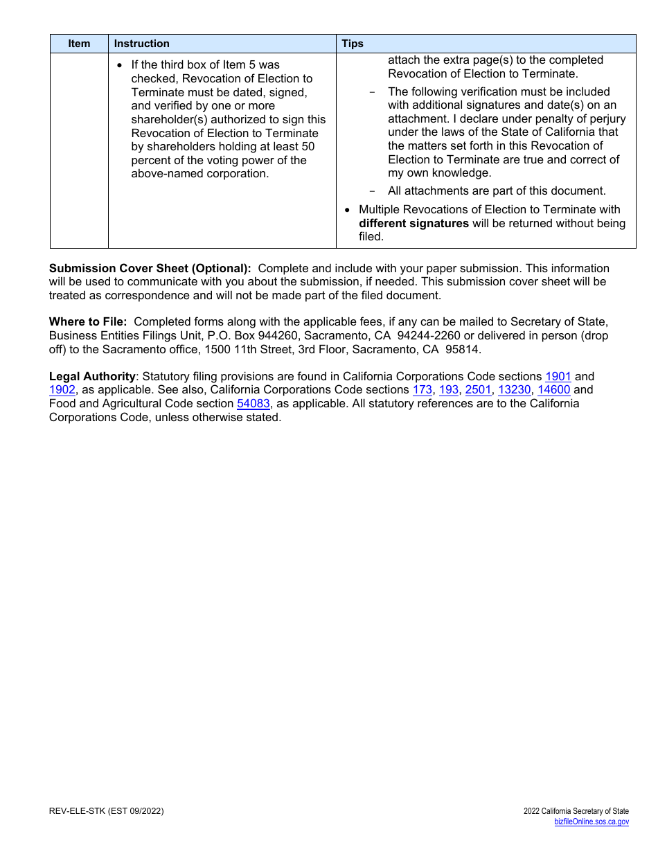 Form REV-ELE-STK Revocation of Election to Terminate - Stock Corporations - California, Page 4