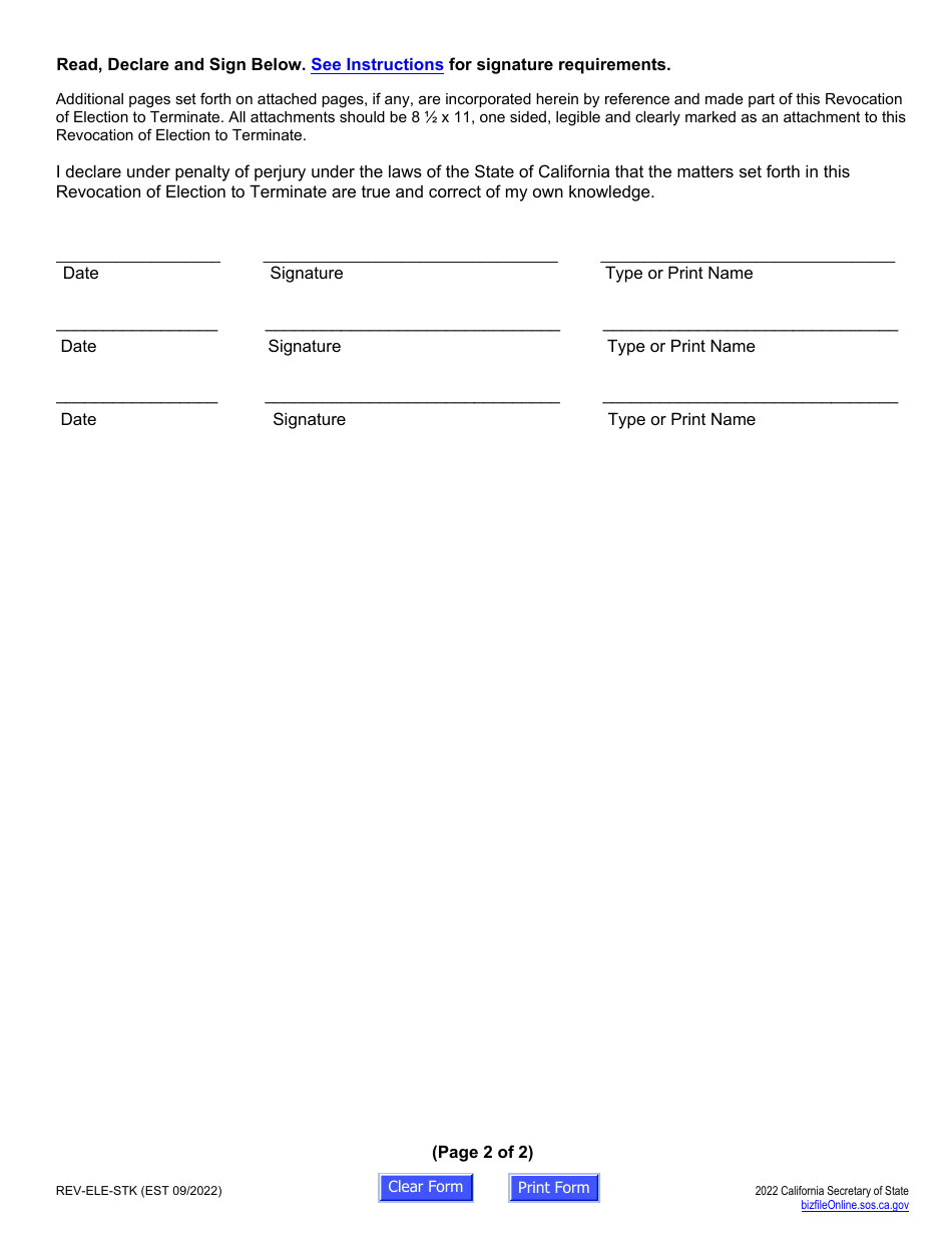 Form REV-ELE-STK Revocation of Election to Terminate - Stock Corporations - California, Page 6