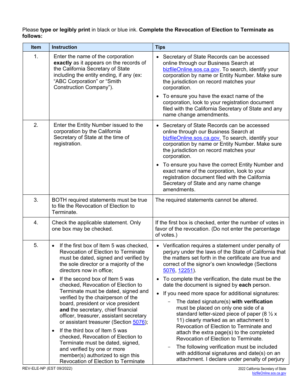 Form REV-ELE-NP Revocation of Election to Terminate - Nonprofit Corporations - California, Page 3