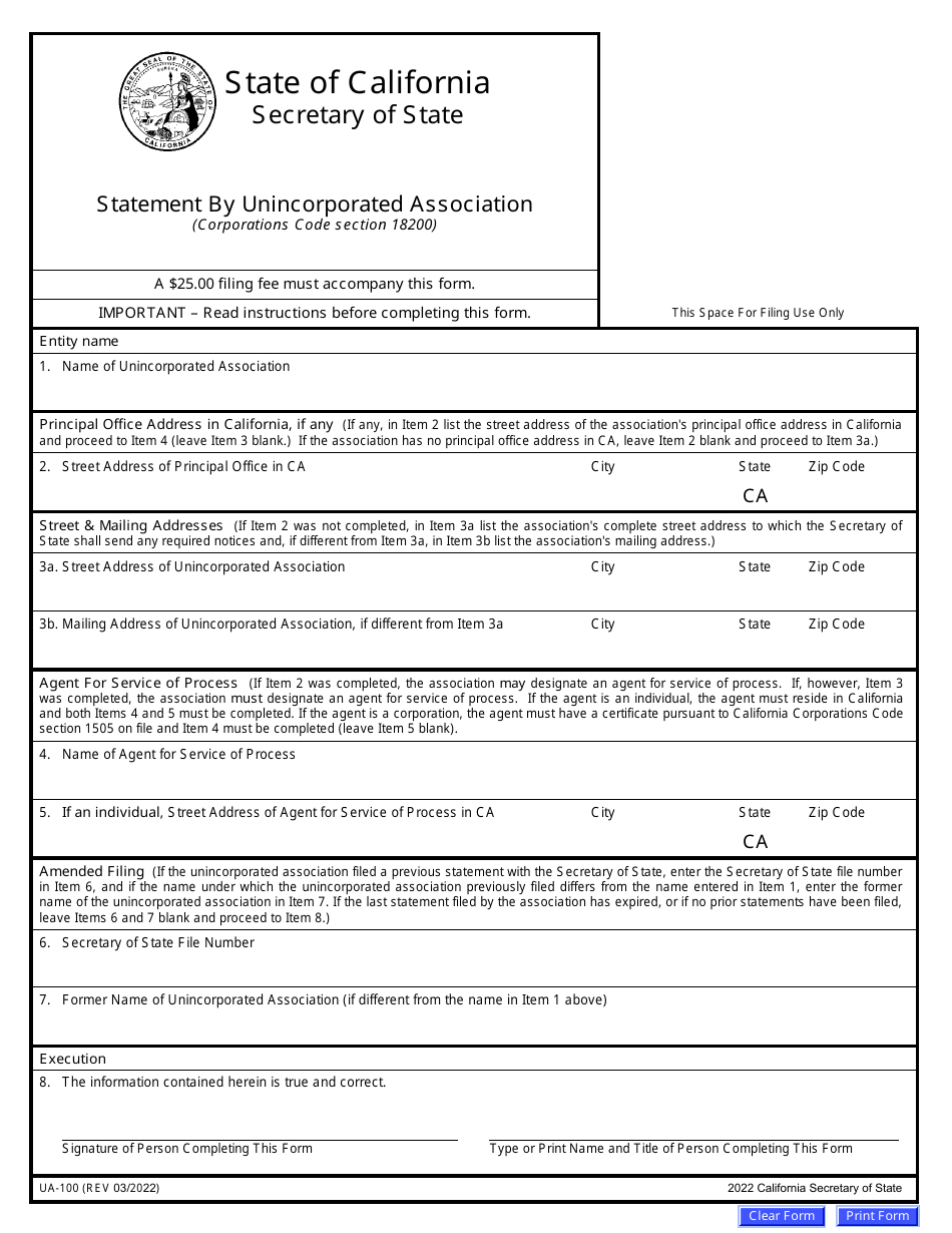 Form UA-100 Statement by Unincorporated Association - California, Page 3