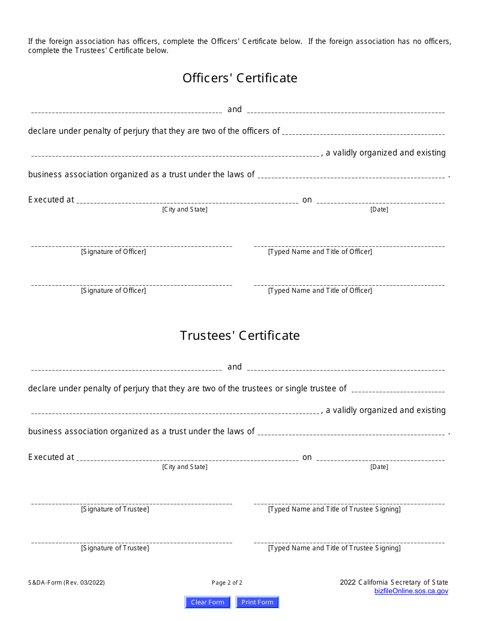 Form SDA Statement and Designation by Foreign Association - California, Page 6