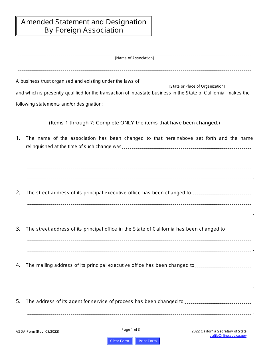 Form ASDA Amended Statement and Designation by Foreign Association - California, Page 4
