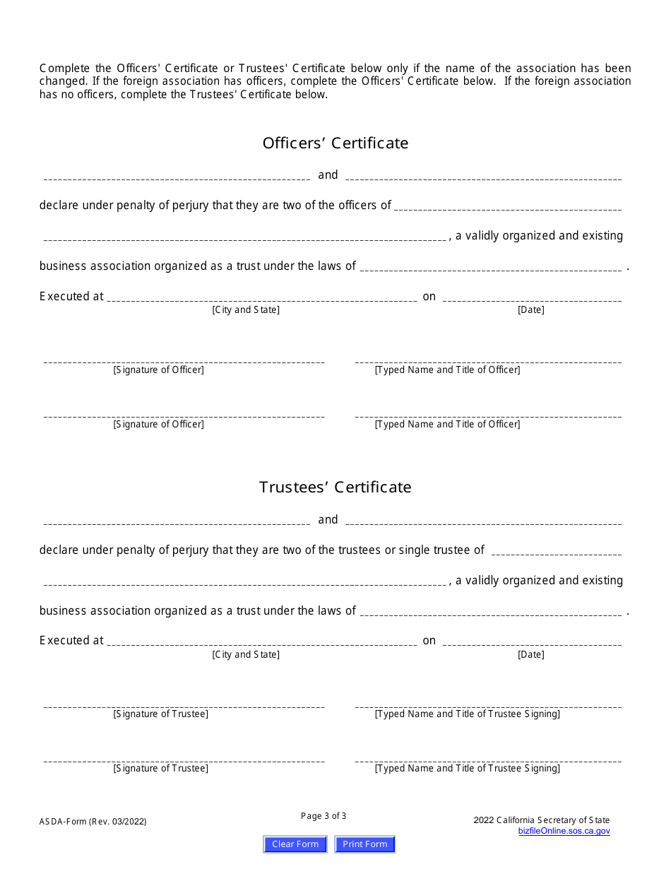 Form ASDA Amended Statement and Designation by Foreign Association - California, Page 6