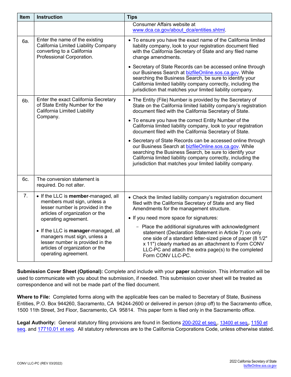 Form CONV LLC-PC Articles of Incorporation With Statement of Conversion - California Limited Liability Company to a California Professional Corporation - California, Page 5