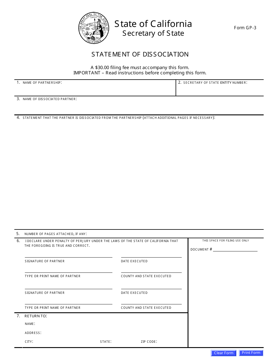 Form GP-3 Statement of Dissociation - California, Page 3