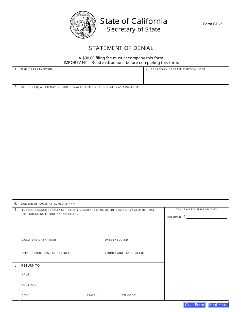 Form GP-2 Statement of Denial - California, Page 3