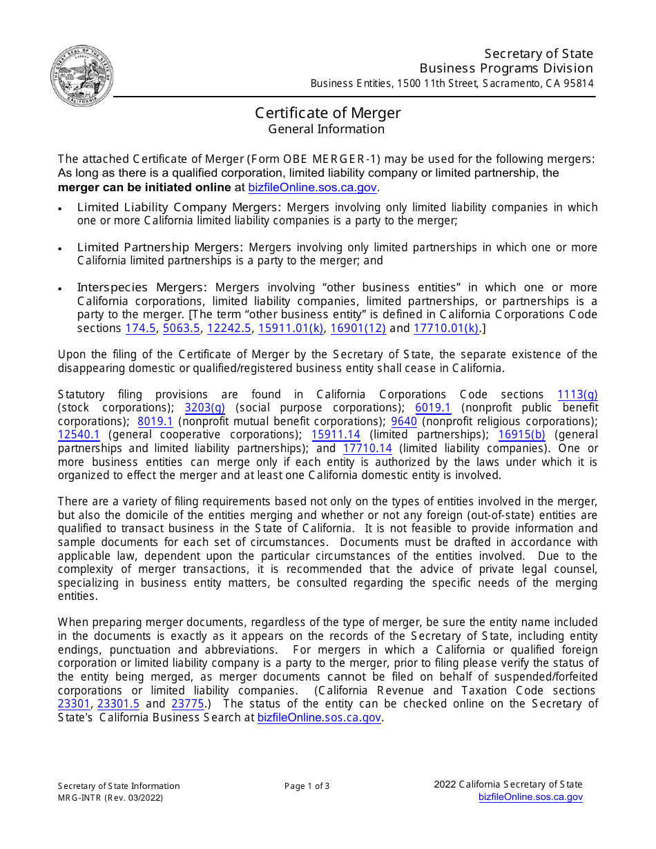 Form OBE MERGER-1 Certificate of Merger - California, Page 2