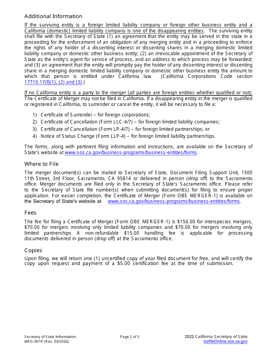 Form OBE MERGER-1 Certificate of Merger - California, Page 3