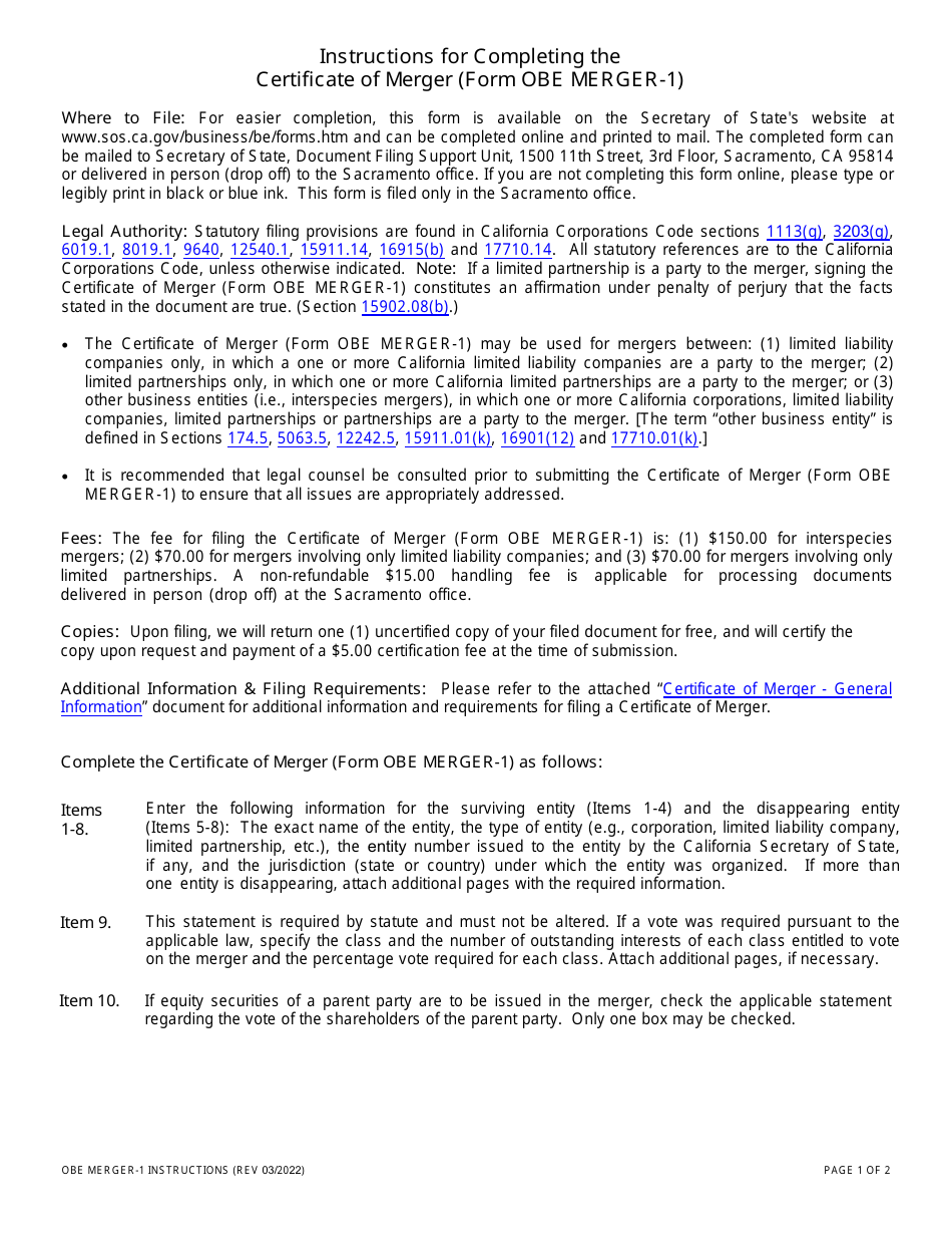 Form OBE MERGER-1 Certificate of Merger - California, Page 5