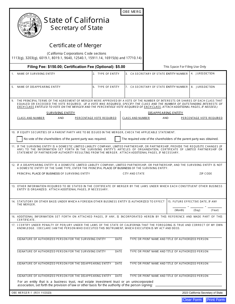 Form OBE MERGER-1 Certificate of Merger - California, Page 7